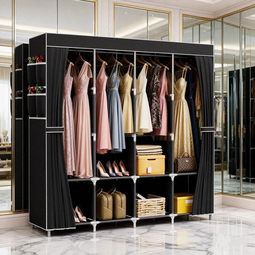 Black fabric canvas wardrobe - fabric,